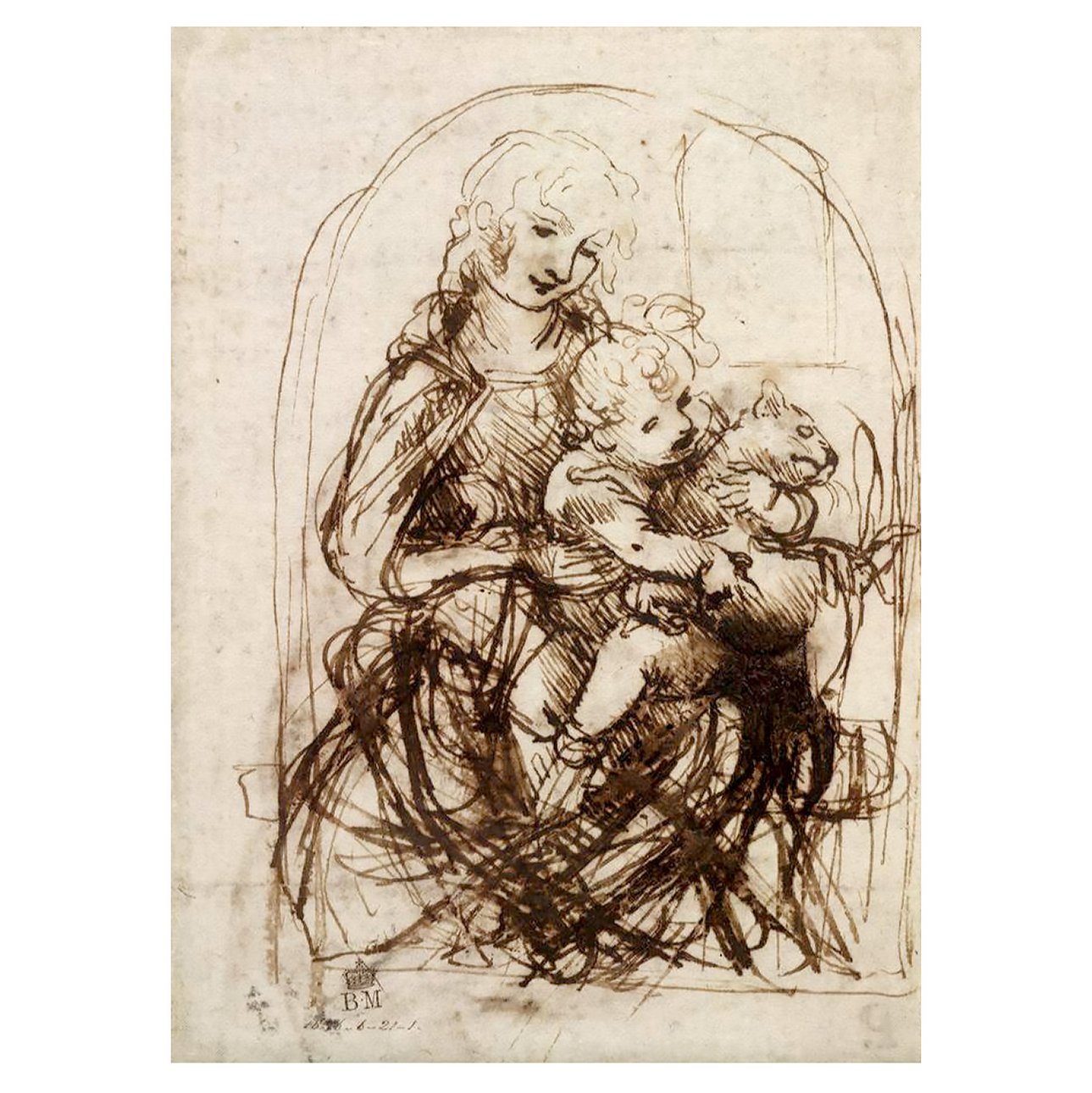 Леонардо да Винчи. «Этюд мадонны с младенцем и кошкой». 1478–1481 годы. Фото: The Trustees of the British