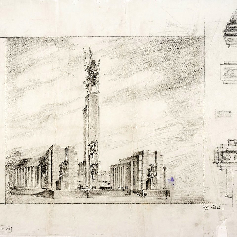 Иван Шадр. «Советский павильон». 1938. Эскиз варианта павильона СССР на Всемирной выставке 1939 года в Нью-Йорке. Фото: Государственная Третьяковская галерея